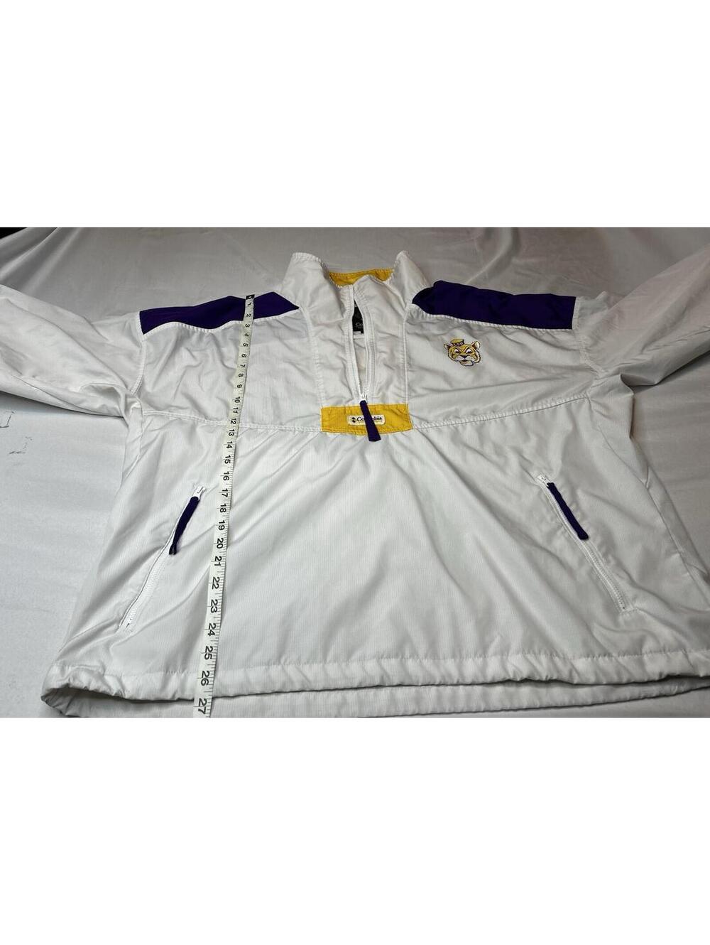 Columbia LSU Tigers Windbreaker Mens XL White Purple Gold 1/2 Zip Pullover NCAA